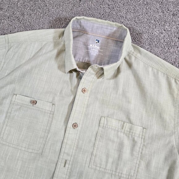 Kuhl Shirt Mens Lht Green Large Short Sleeve Button Front Pockets Outdoors Plaid - Picture 1 of 9